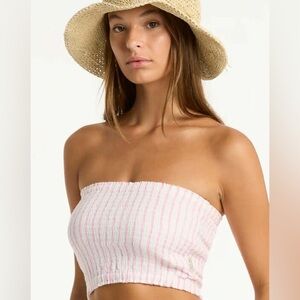 Sea Level Australia NWT Amalfi Beach Bandeau Top Pink Striped Cover-Up Large